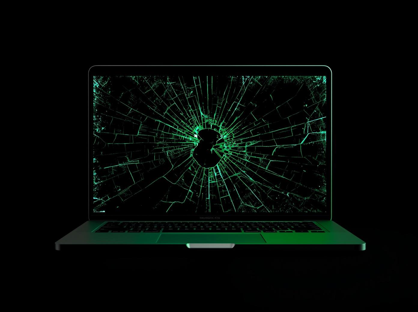 Cracked MacBook screen being repaired by a technician in Madison, TN
