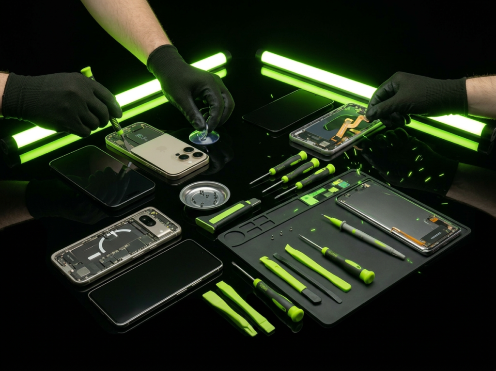 Technician replacing a broken cell phone screen at a trusted repair shop in Madison TN